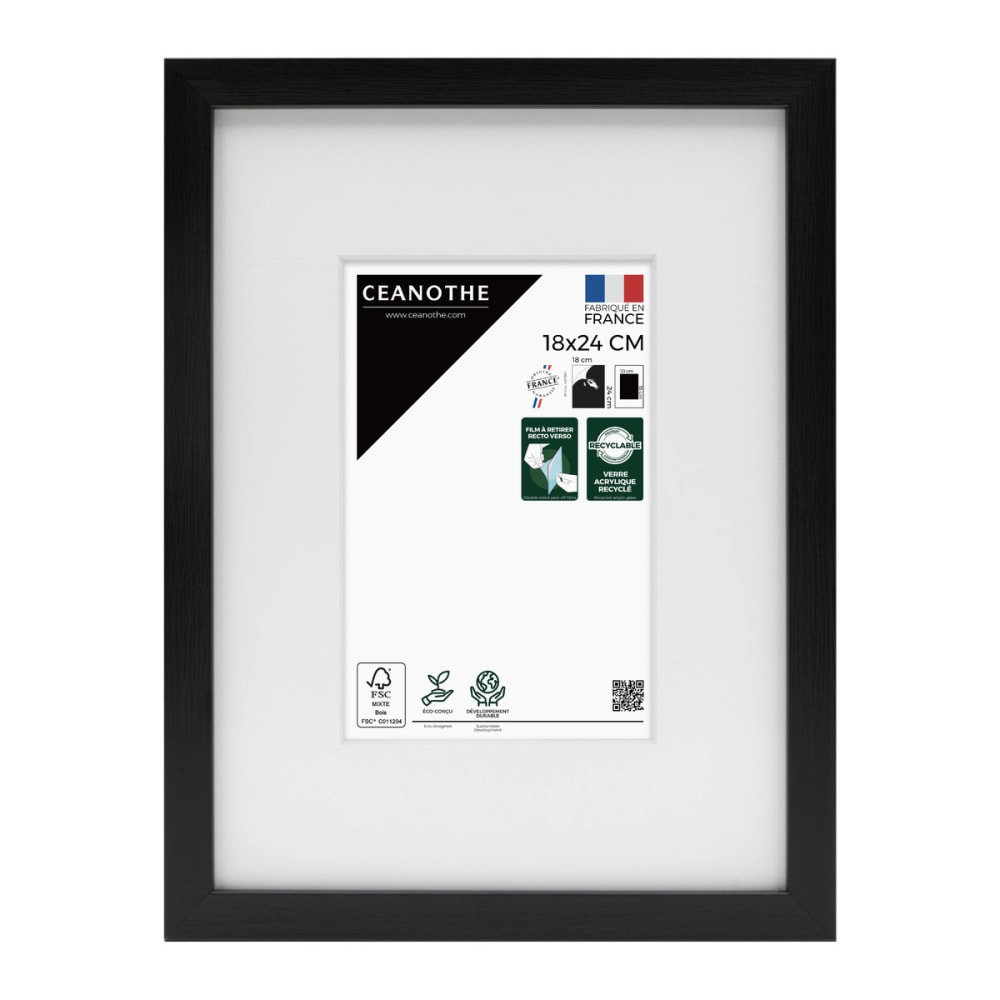 Cadre photo noir 18x24 cm avec passe-partout résine recyclée