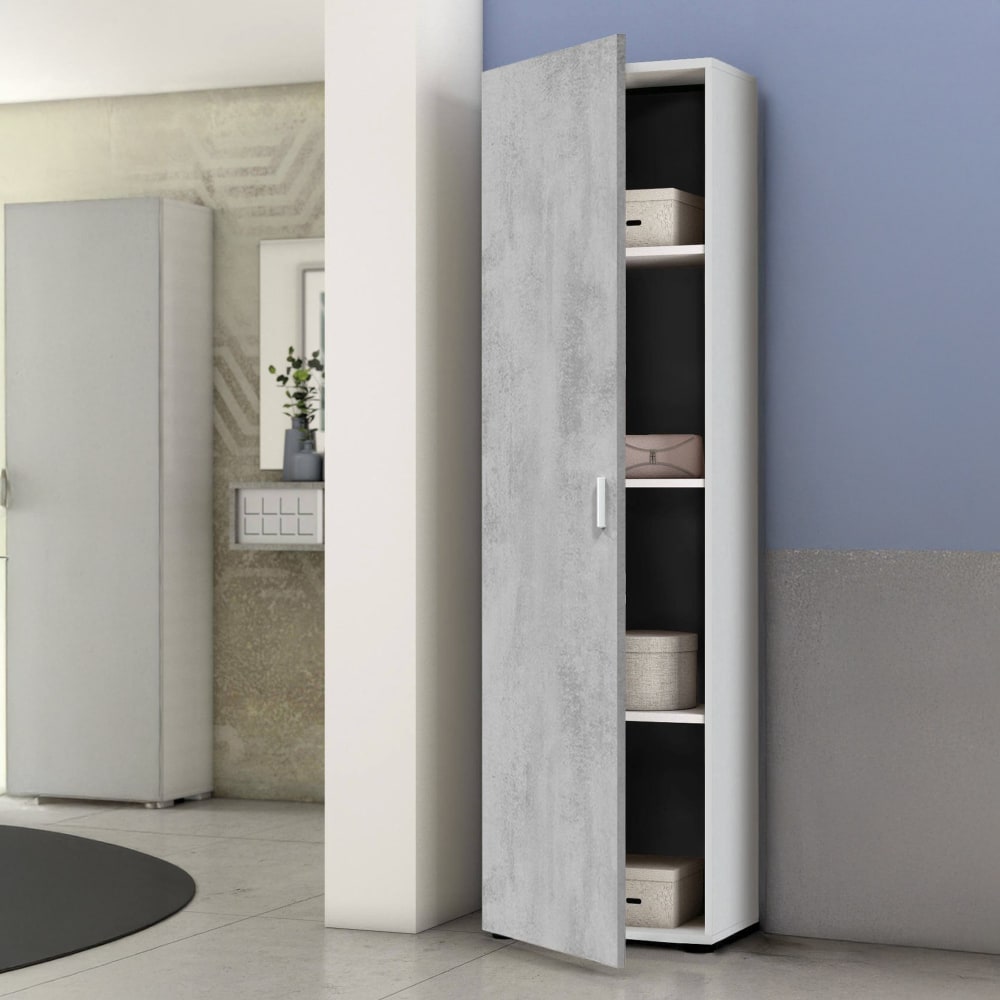 Armoire polyvalente 1 porte effet bois ciment, blanc 41x37 cm - Maisons du Monde