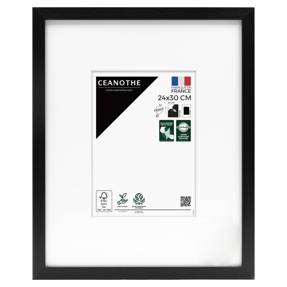 Cadre photo noir 24x30 cm avec passe-partout résine recyclée