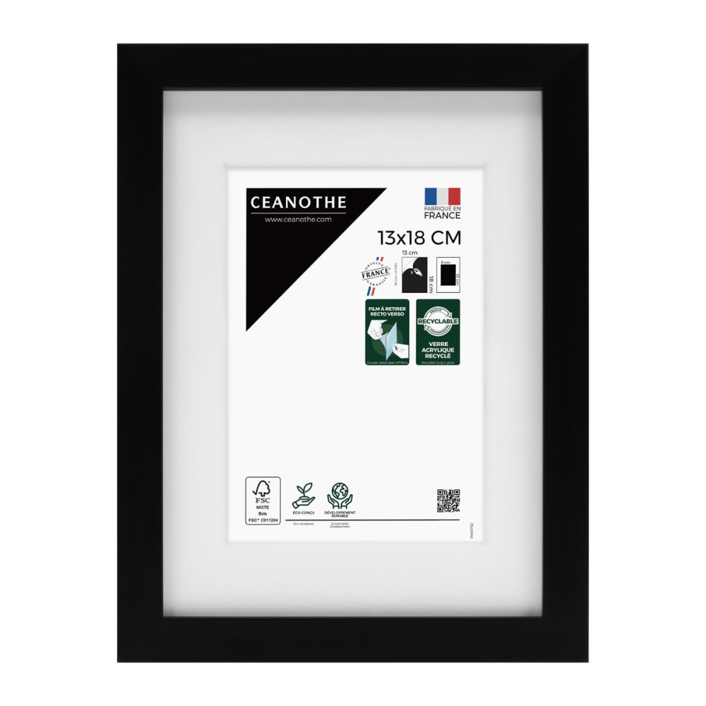 Cadre photo noir 13x18 cm avec passe-partout bois