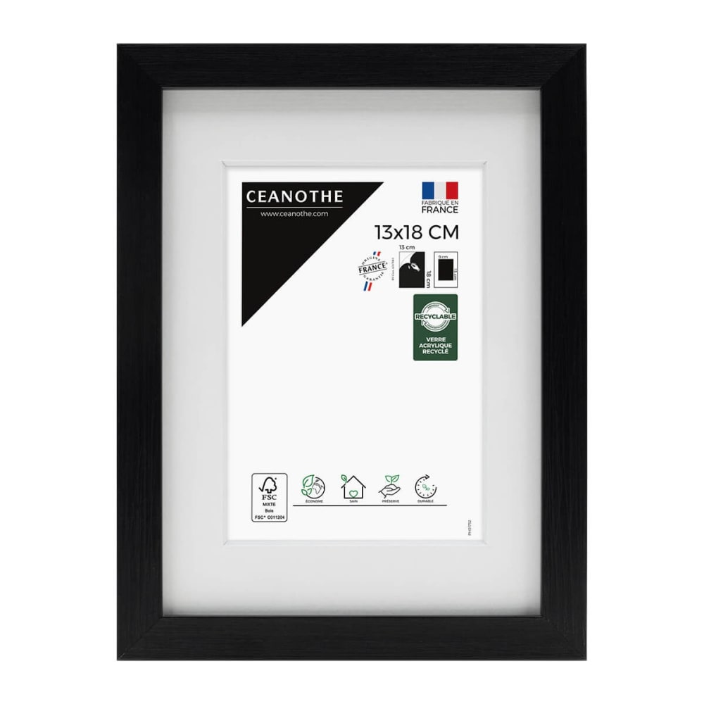 Cadre photo noir 13x18 cm avec passe-partout résine recyclée