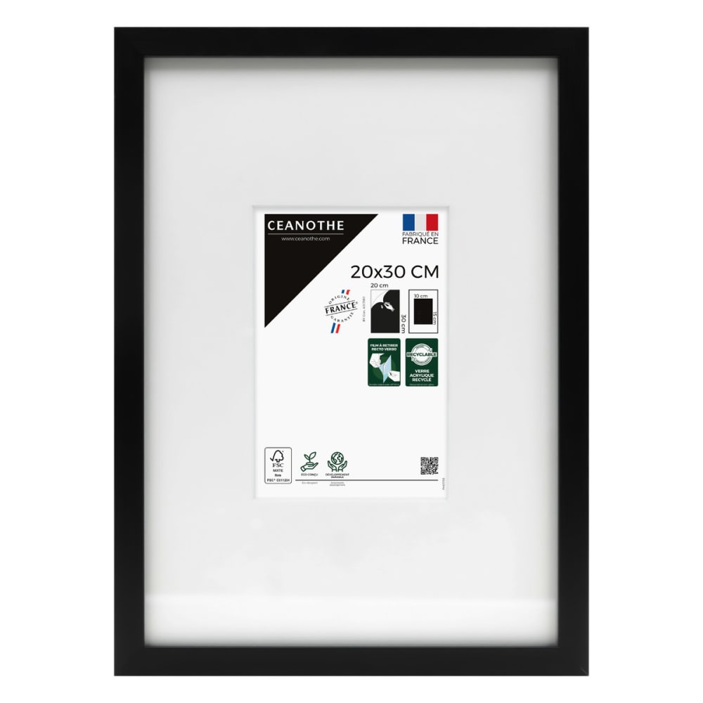 Cadre photo noir 20x30/A4 cm avec passe-partout résine recyclée