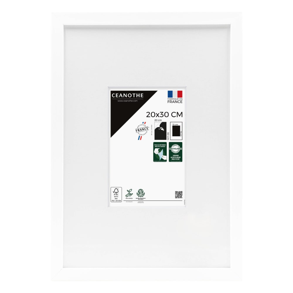 Cadre photo blanc 20x30/A4 cm avec passe-partout résine recyclée