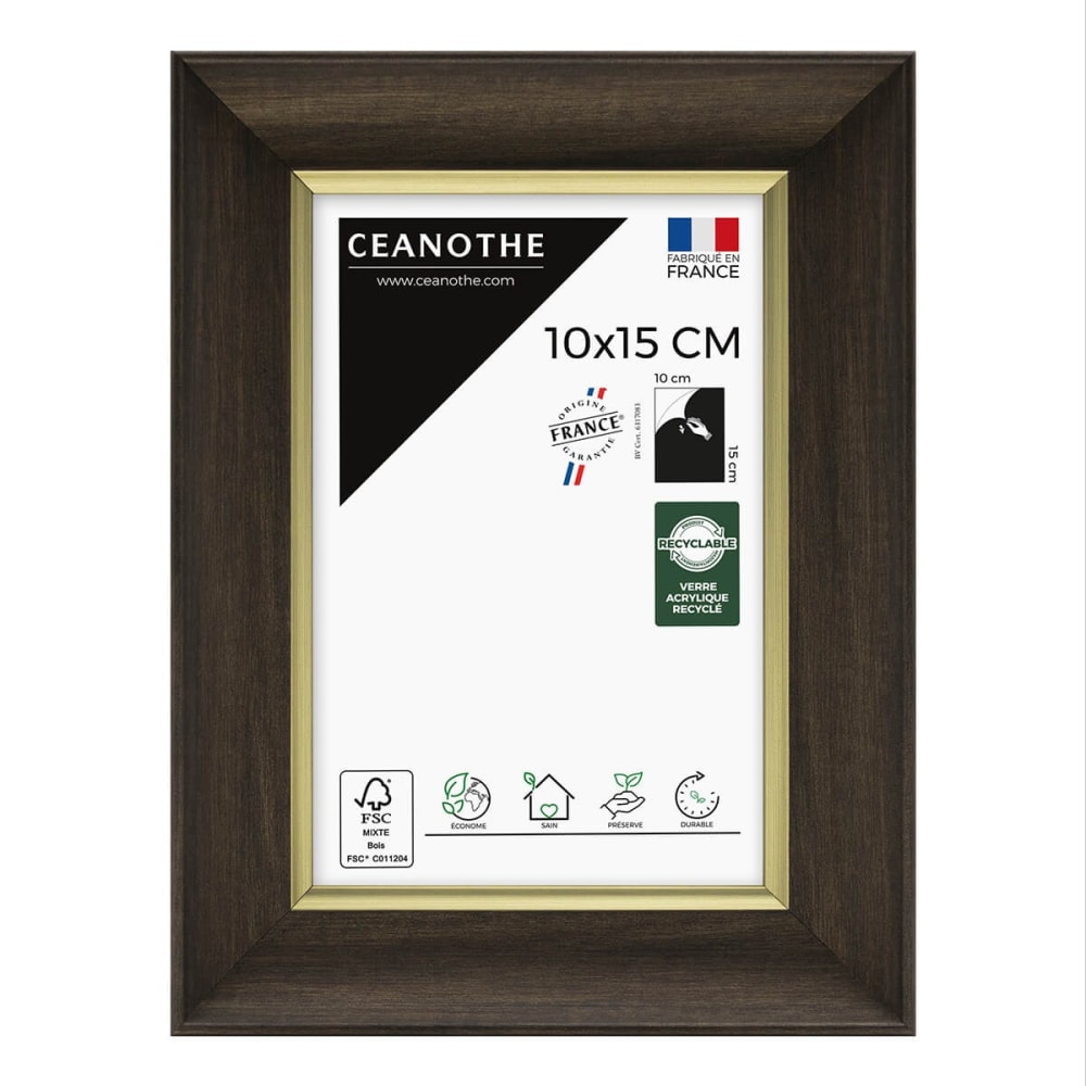 Cadre photo ébène et doré 10x15 cm résine recyclée