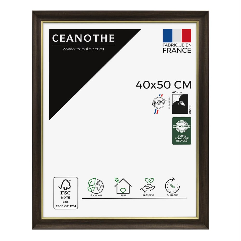 Cadre photo ébène et doré 40x50 cm résine recyclée