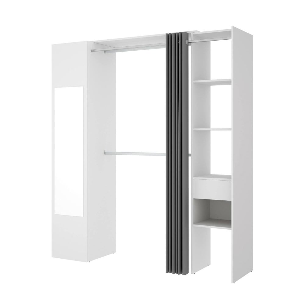 Grande Armoire effet bois blanc, anthracite 213x52h205 cm