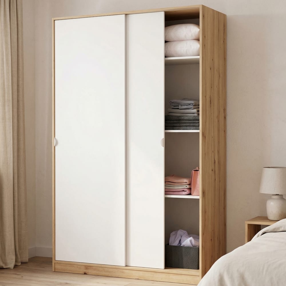 Armoire 2 portes effet bois beige, blanc 120x50 cm - Maisons du Monde