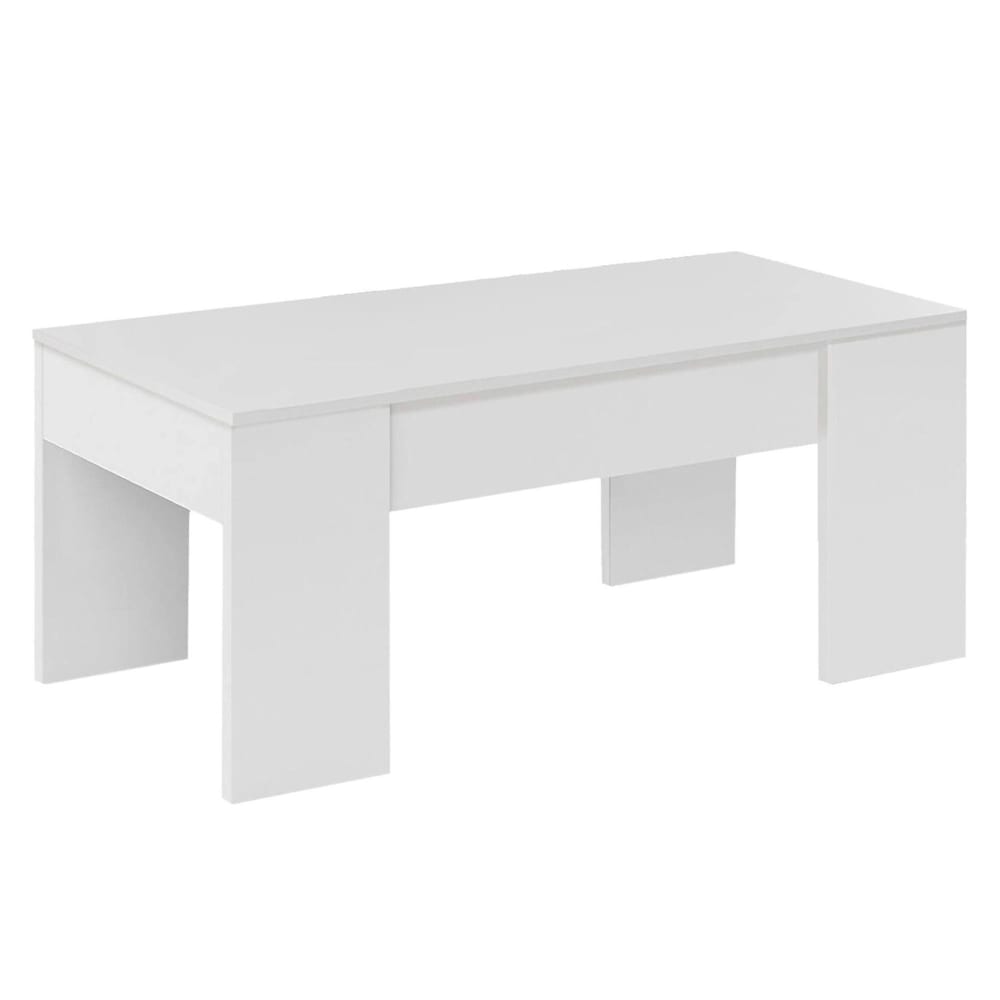 Dmora Glänzend weißer Couchtisch in Holzoptik, 108 x 45 x 50 cm style modern - Holz