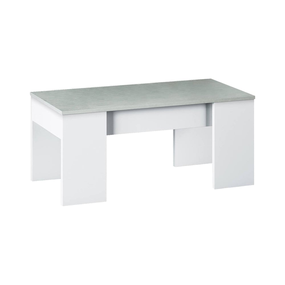 Table basse effet bois blanc, ciment 108x45h50 cm