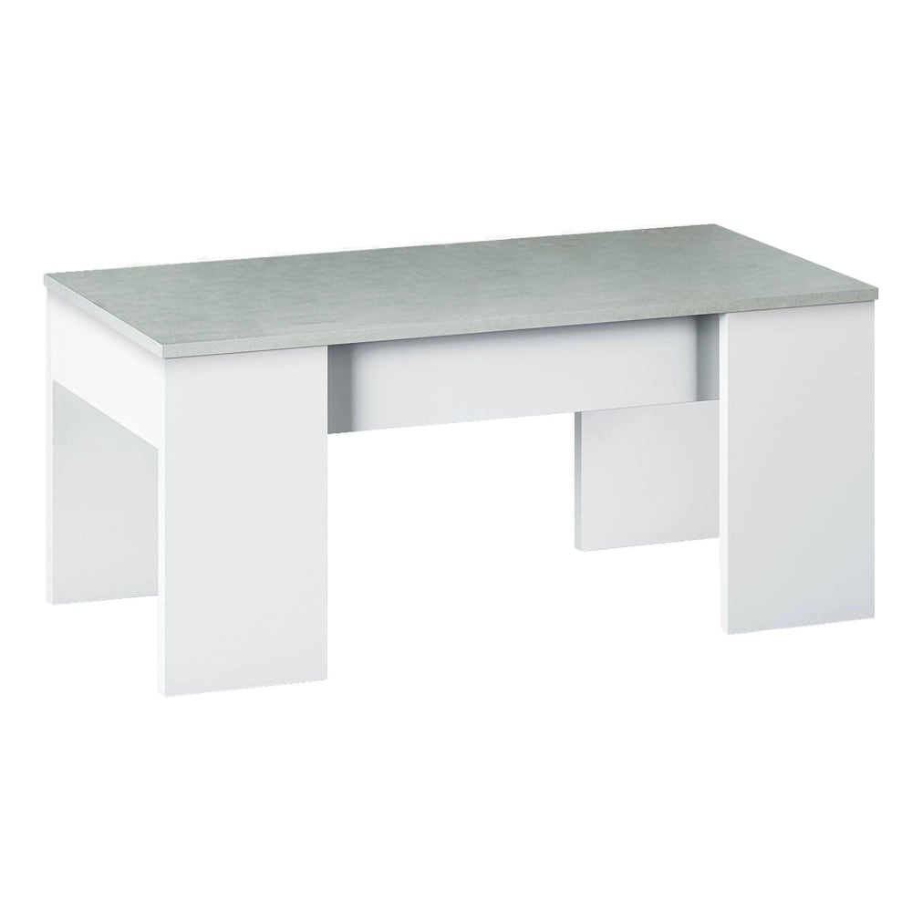 Dmora Weißer Couchtisch in Holzoptik, Beton 108x45h50 cm style modern Weiß Holz