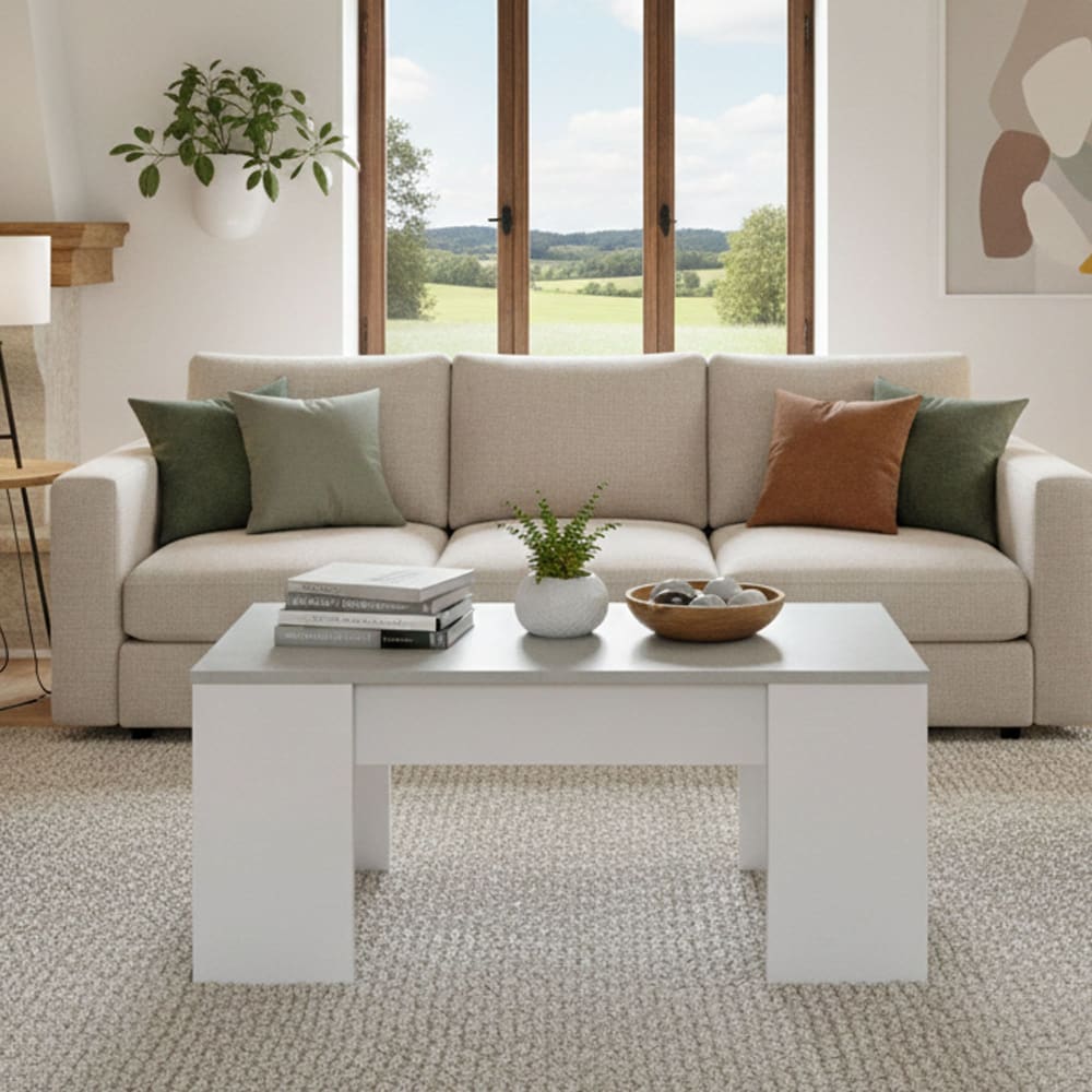Table basse effet bois blanc, ciment 108x45h50 cm - Maisons du Monde