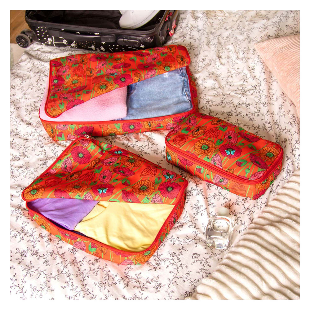 Set de 3 pochettes de voyage  rouge polyester m: 35  x 8 x  24,8 cm - Maisons du Monde