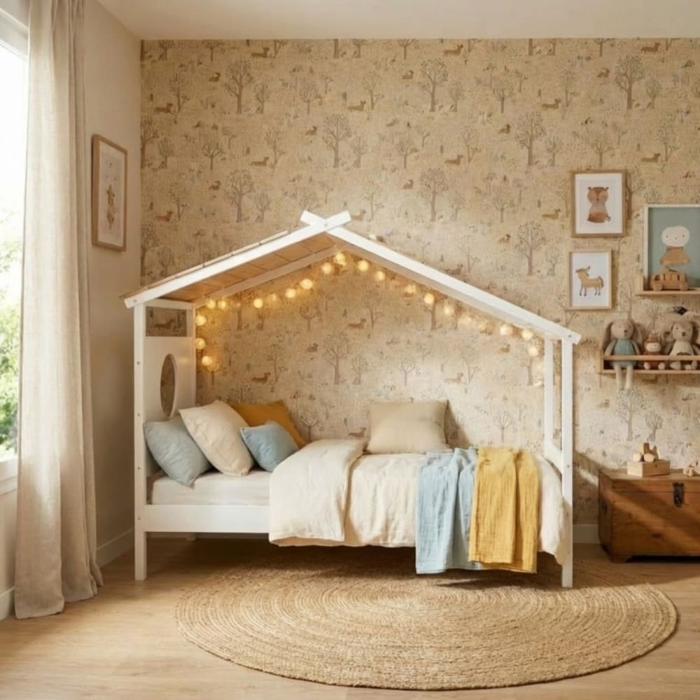 MueMue Bett Häuschen aus Holz weiß 90x190cm Holz Baby