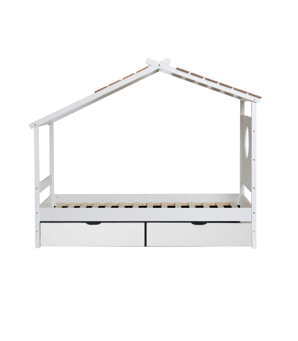 Lit cabane + 2 tiroirs bois blanc 90x190cm Lit cabane + 2 tiroirs bois blanc 90x190cm