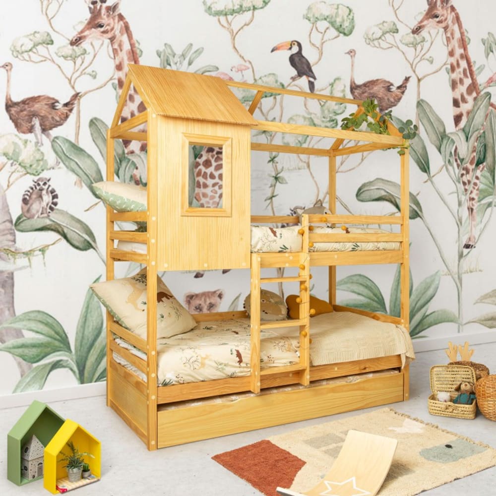 Lit superposé + lit pieds pliants en pin Casita 90x190/90x190cm