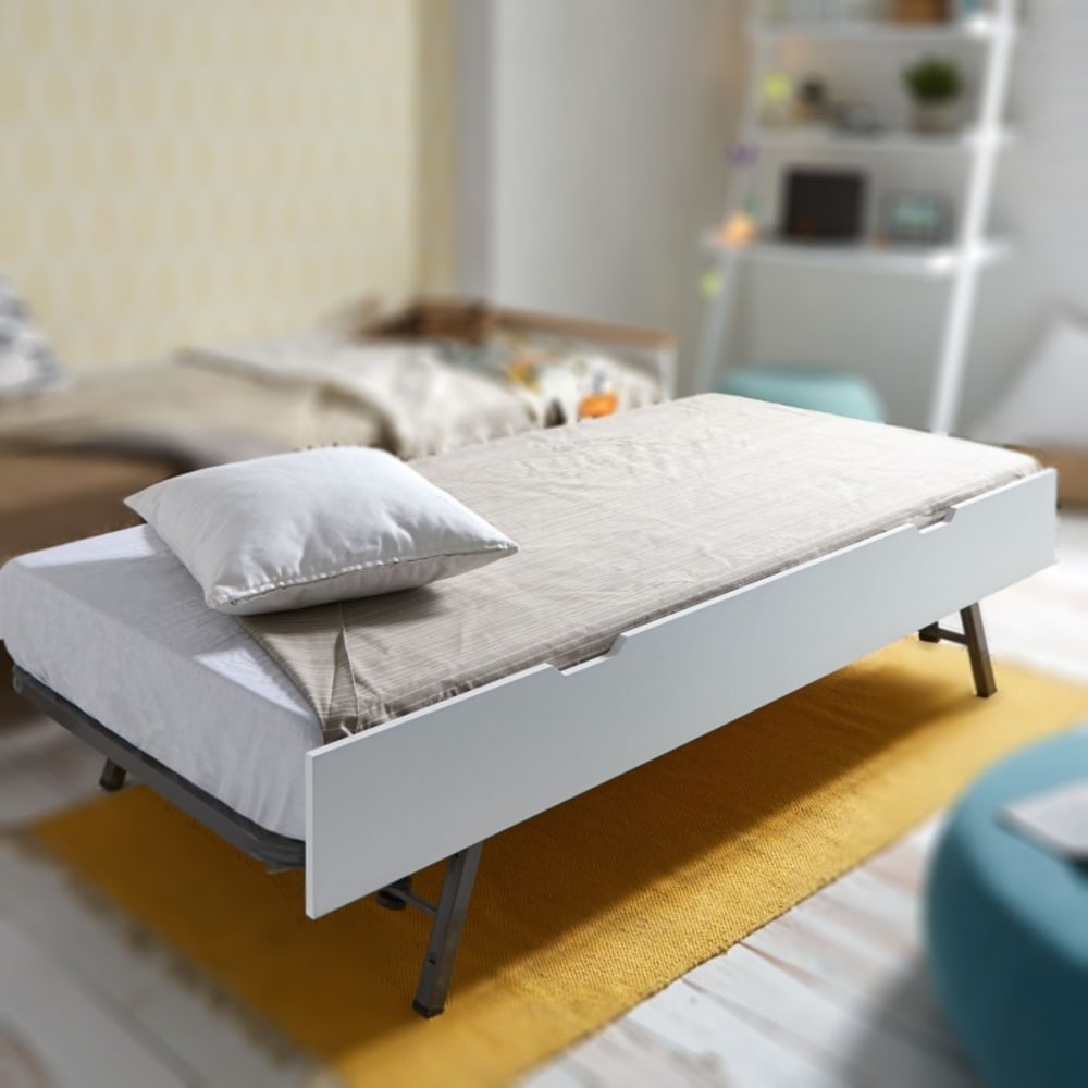 Lit avec pieds pliants en bois blanc lavé 24x191x96cm (MueMue) - Image 1