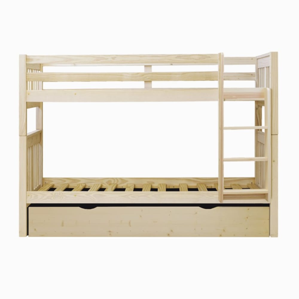MueMue - Lit superposé + tiroir de rangement en bois blanc lavé  90x190cm