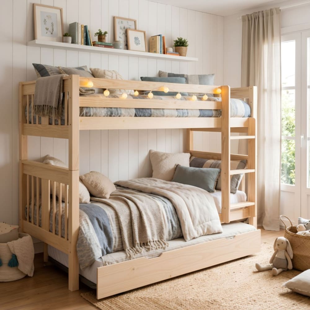 Etagenbett + Stapelbett Holz weiß gewaschen 90x190cm - Maisons Du