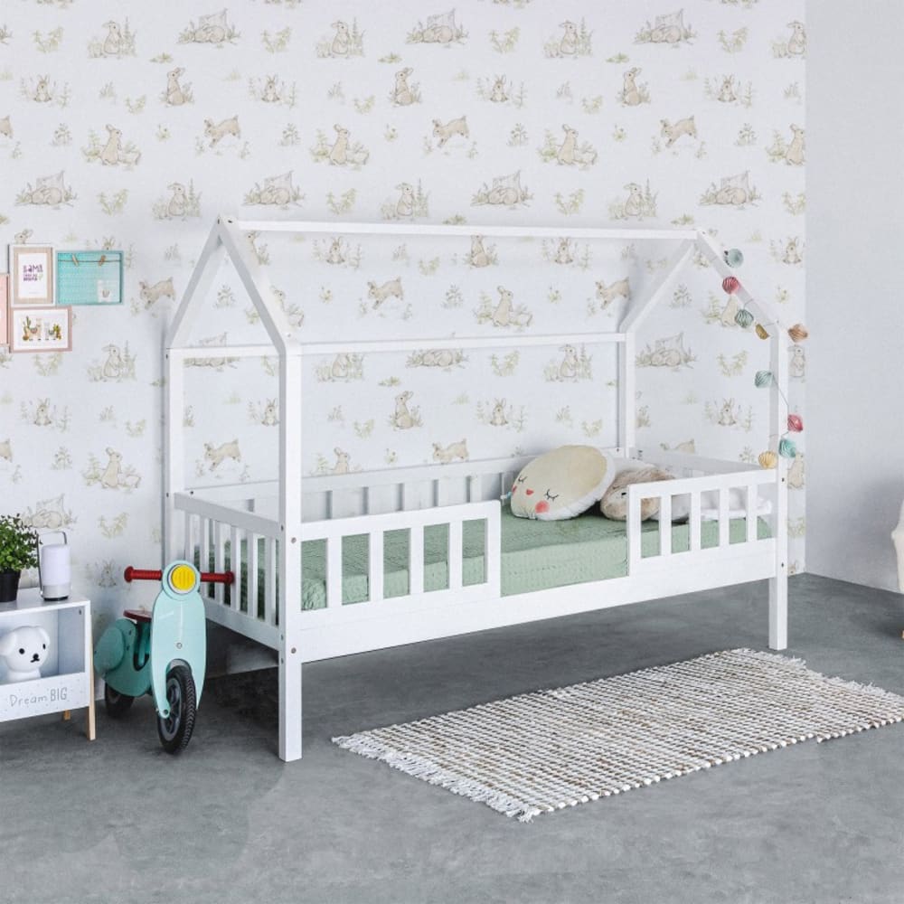 Bett Häuschen mit Geländer Holz weiß 90x190 cm - Maisons Du Monde
