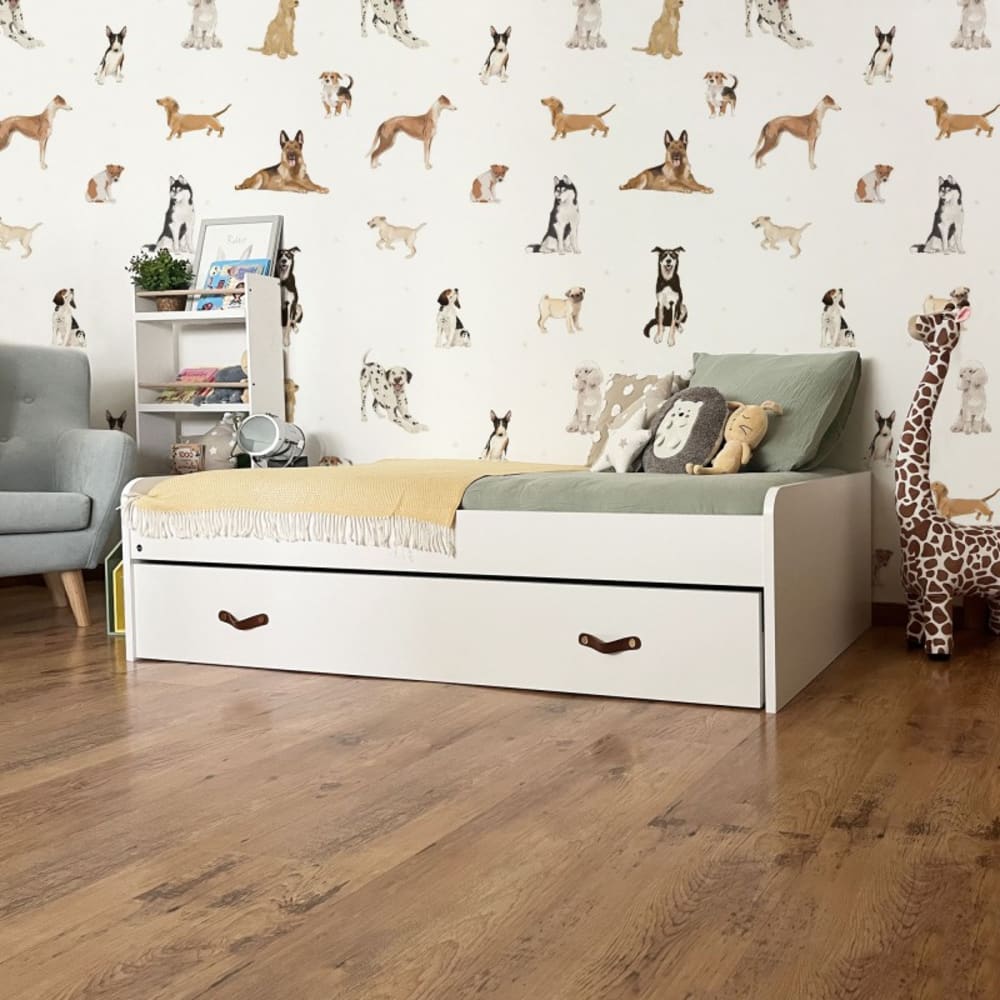 Bett + Schubladen mit Lattenrost und Matratzen weiß 90x190cm -