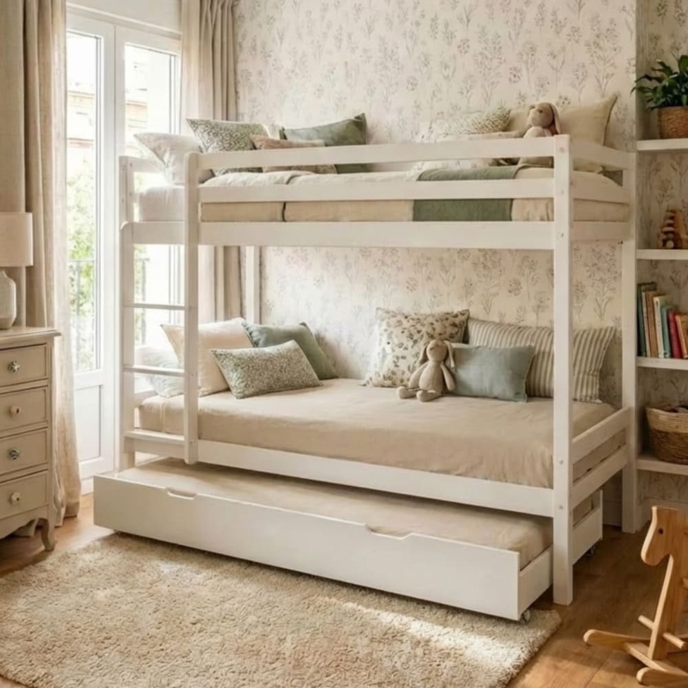 Etagenbett + Ausziehbett Holz weiß 90x190/90x190cm - Maisons Du