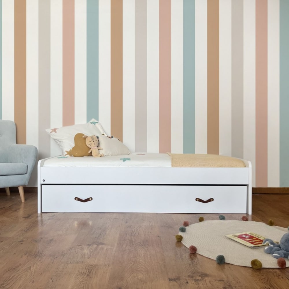Bett + Schubladen mit Lattenrost und Matratze weiß 105x190cm -