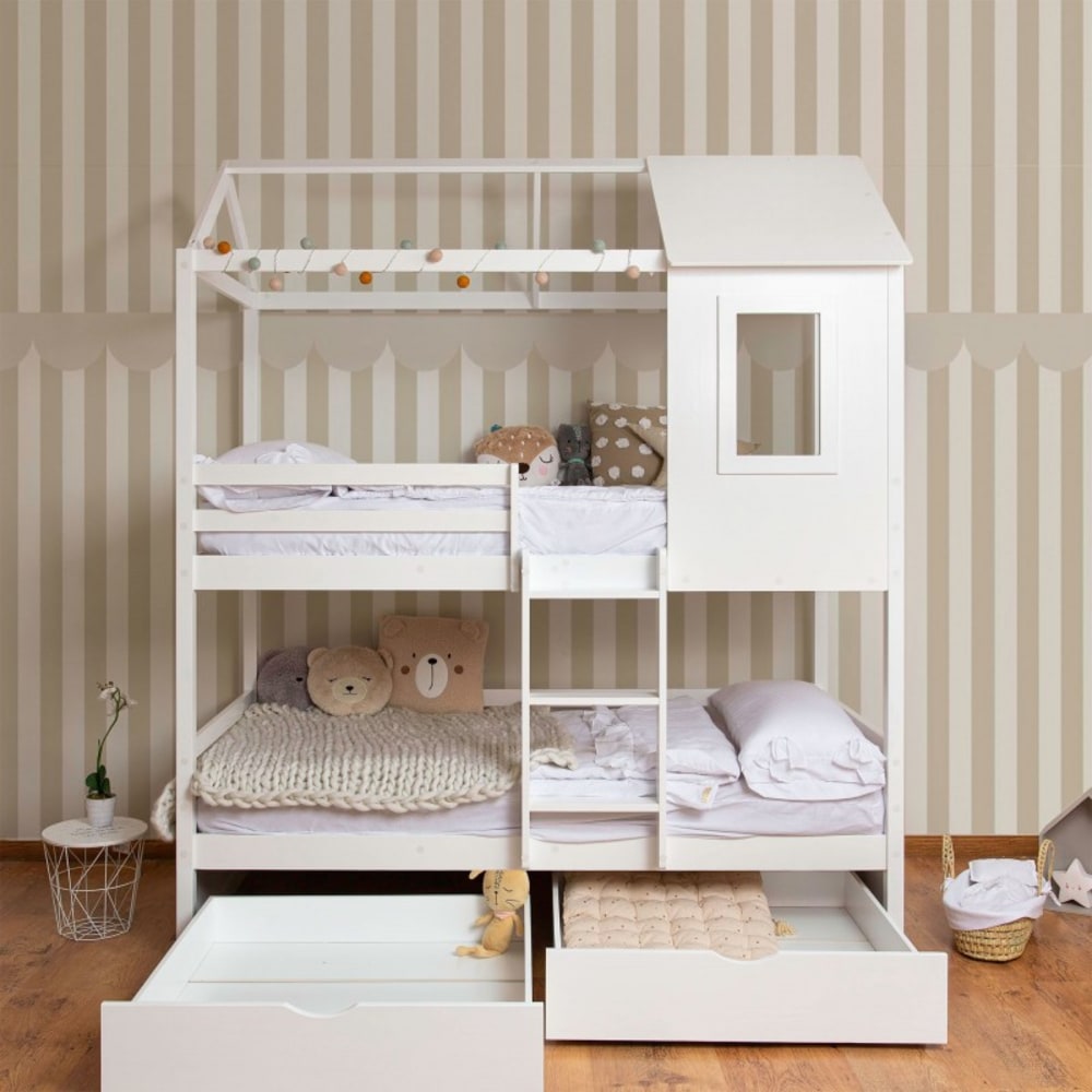 Etagenbett + 2 Schubladen Holz weiß 90x190/90x190cm - Maisons Du