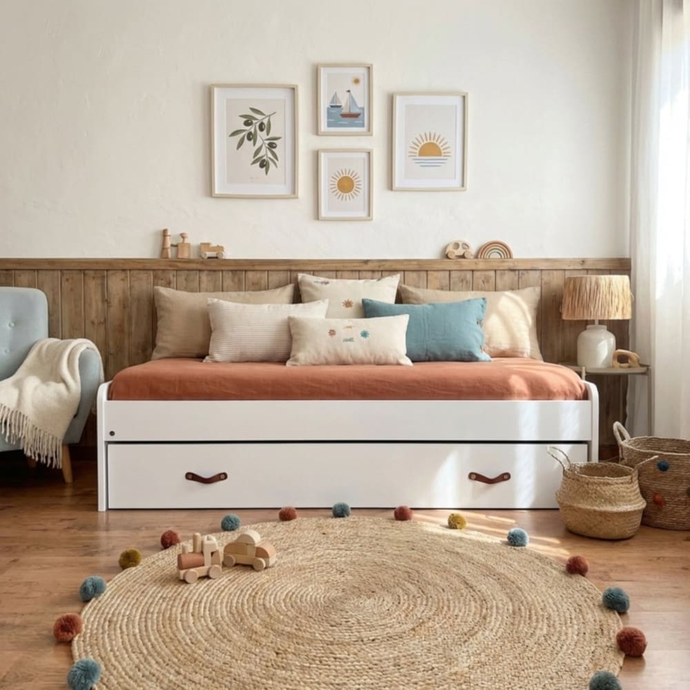 MueMue Bett + Stapelbett mit Lattenrost weiß 90/90 cm Spanplatte Baby