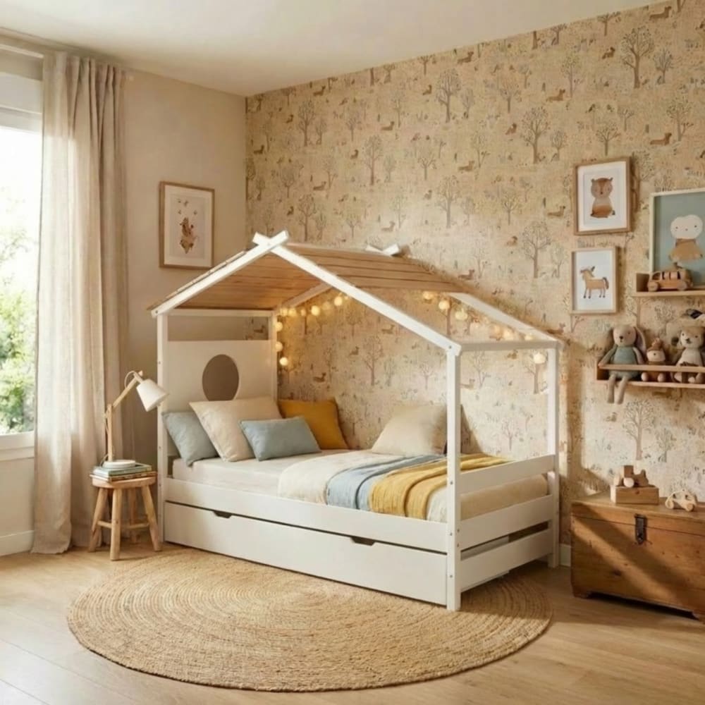 Bett Häuschen + Ausziehbett Holz weiß 90x190cm - Maisons Du Monde