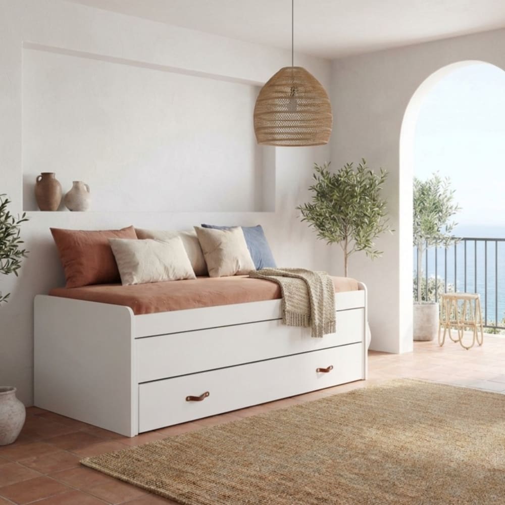 MueMue Dreierbett mit Lattenrosten und Matratzen weiß 90x200cm Spanplatte Baby