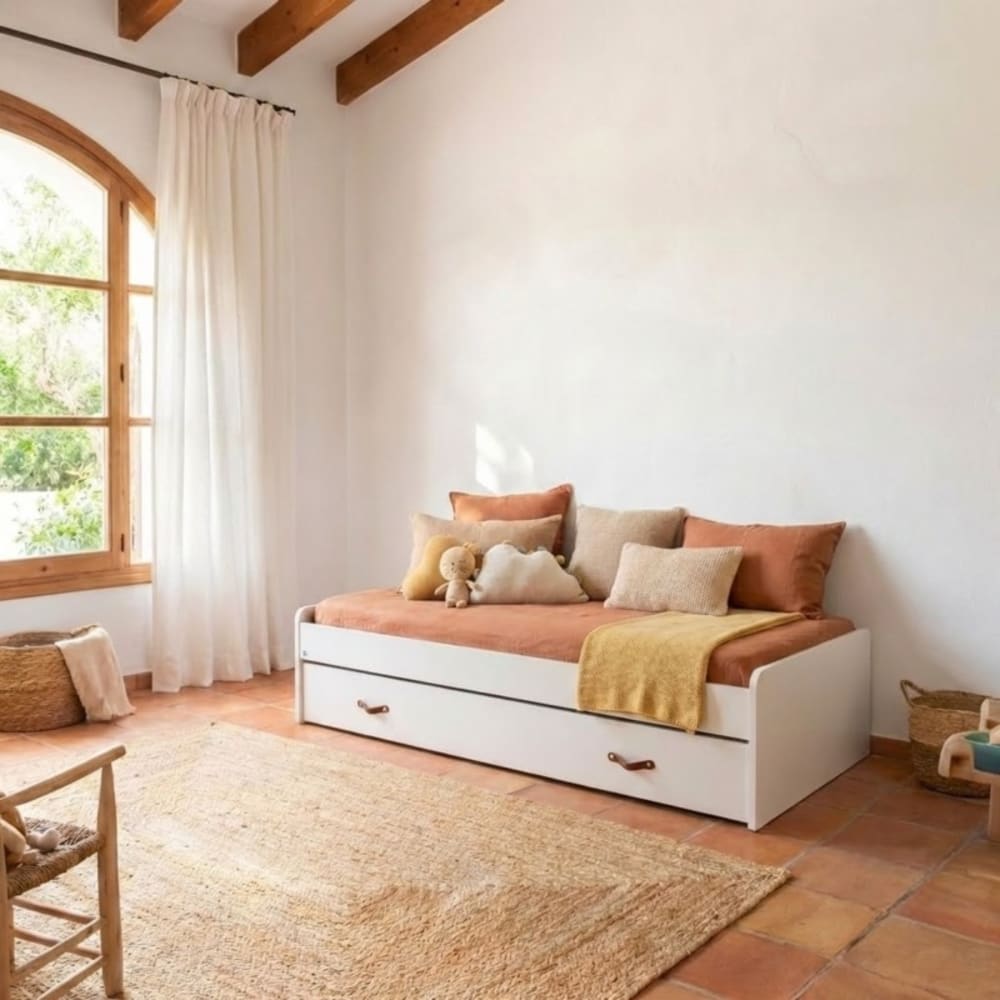 Bett + hochklappbar mit Lattenrost weiß 105/90 cm - Maisons Du