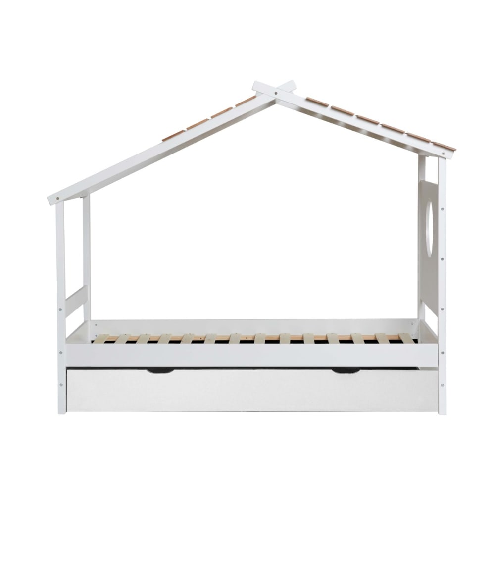 MueMue Bett Häuschen + Aufstehbett mit Beine Holz weiß 90x190cm Holz Baby