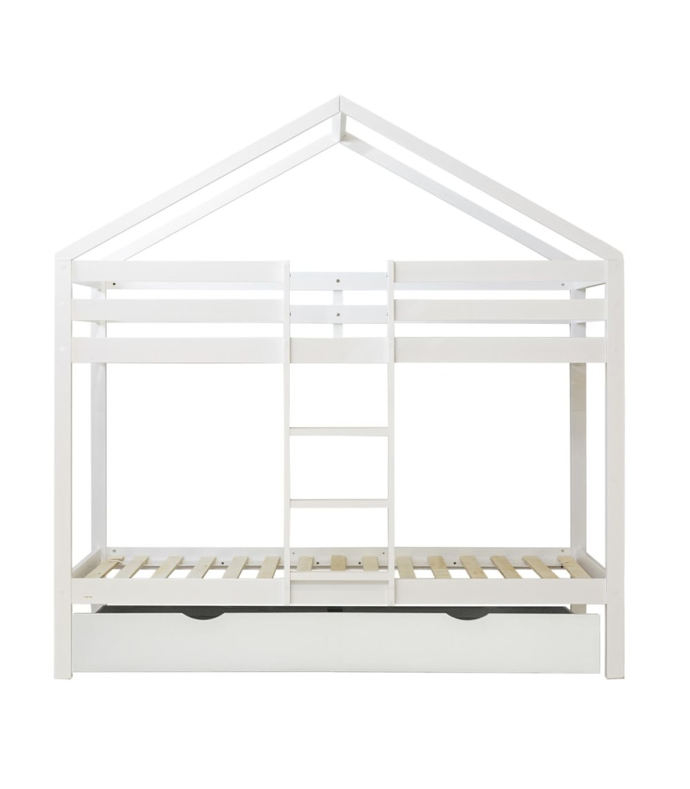 MueMue - Lit superposé cabane + lit tiroir bois blanc 90x190/90x190cm