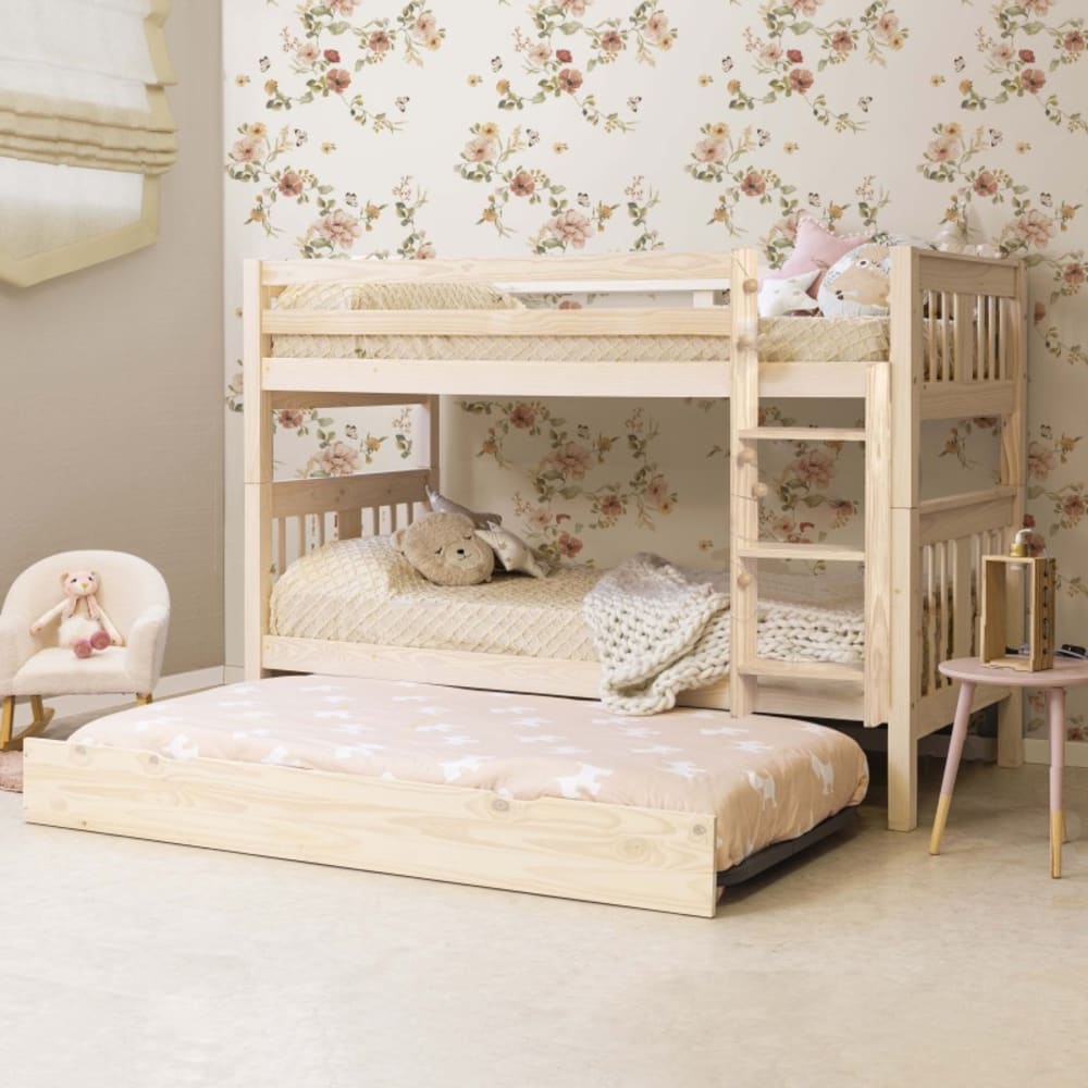 Lit superposé + lit tiroir bois blanc lavé 90x190cm