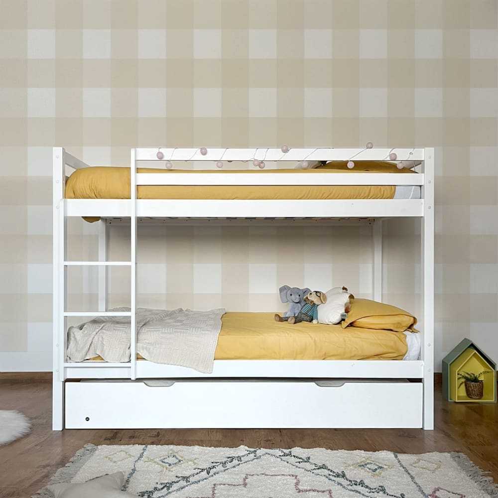 Lit superposé + lit pieds pliants bois blanc 90x190/90x190cm