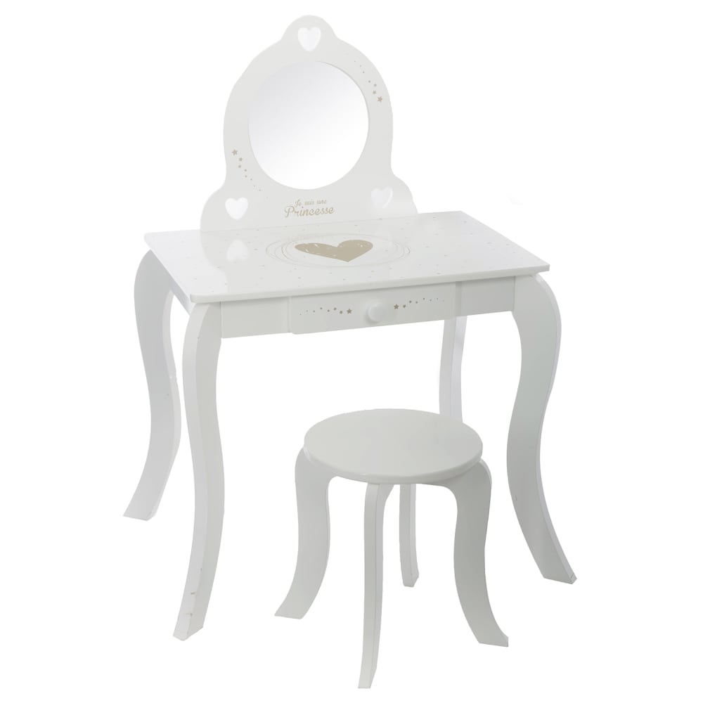 Coiffeuse et tabouret enfant bois blanc L.71.5xP.51xH.91 cm