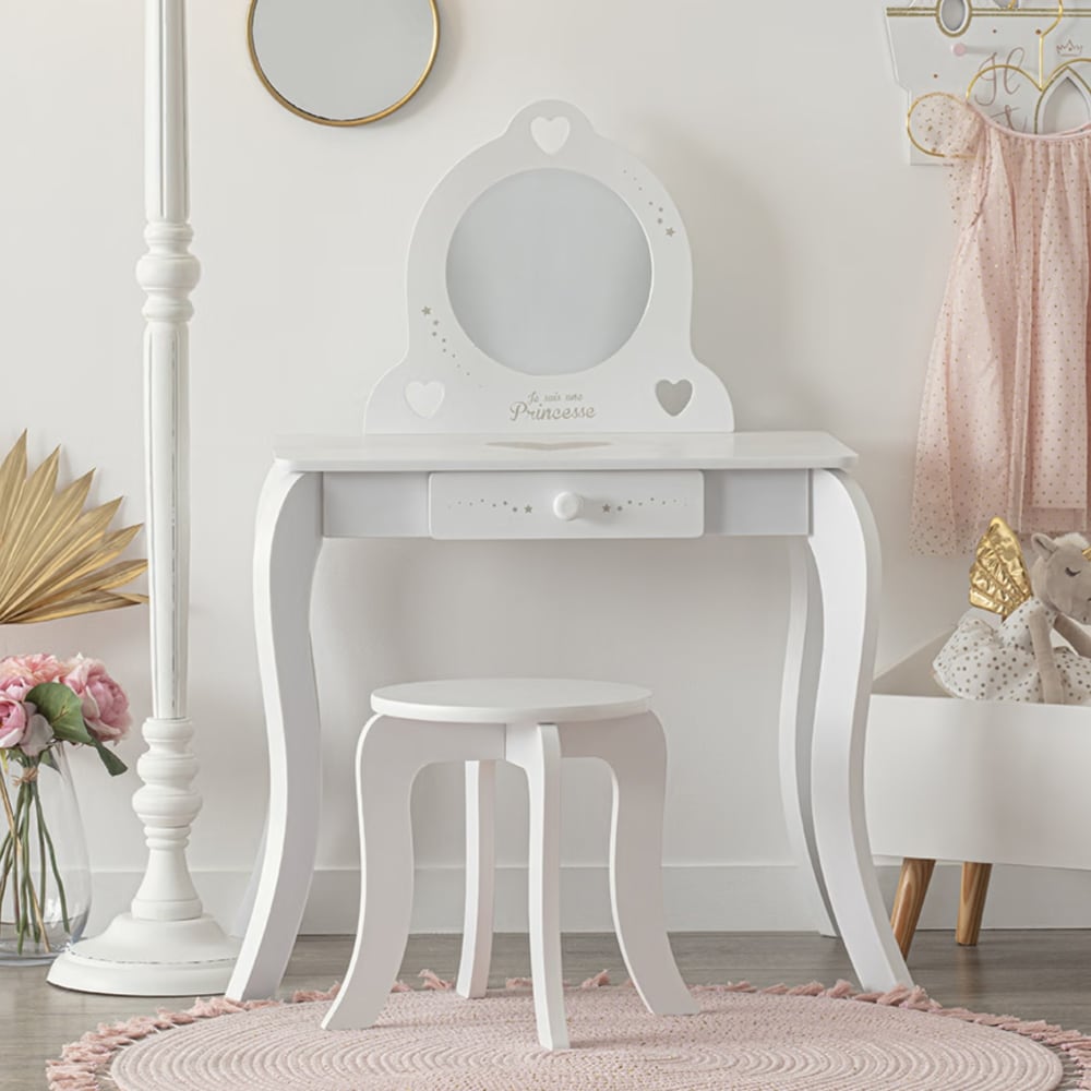 Schminktisch und Hocker weiß 91x71,5x50,5cm - Maisons Du Monde