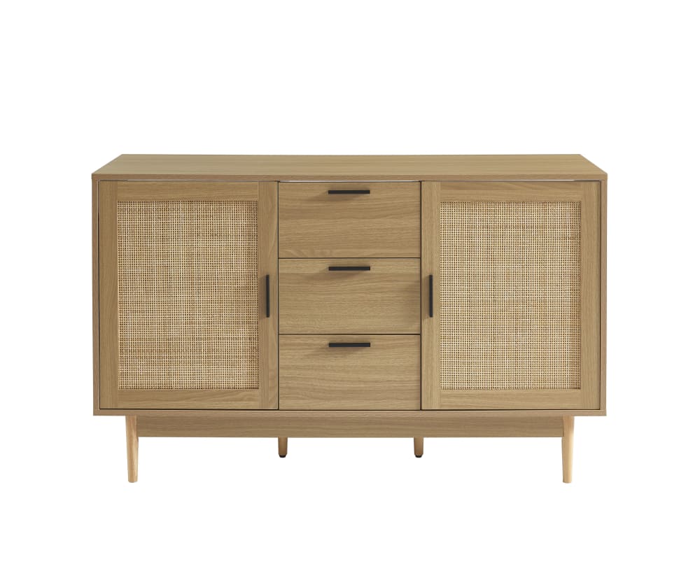 Meuble sous lavabo  effet chêne et cannage rotin 130cm