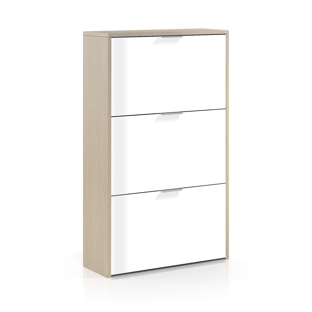 Meuble à chaussures effet bois beige, blanc brillant 60x22 cm