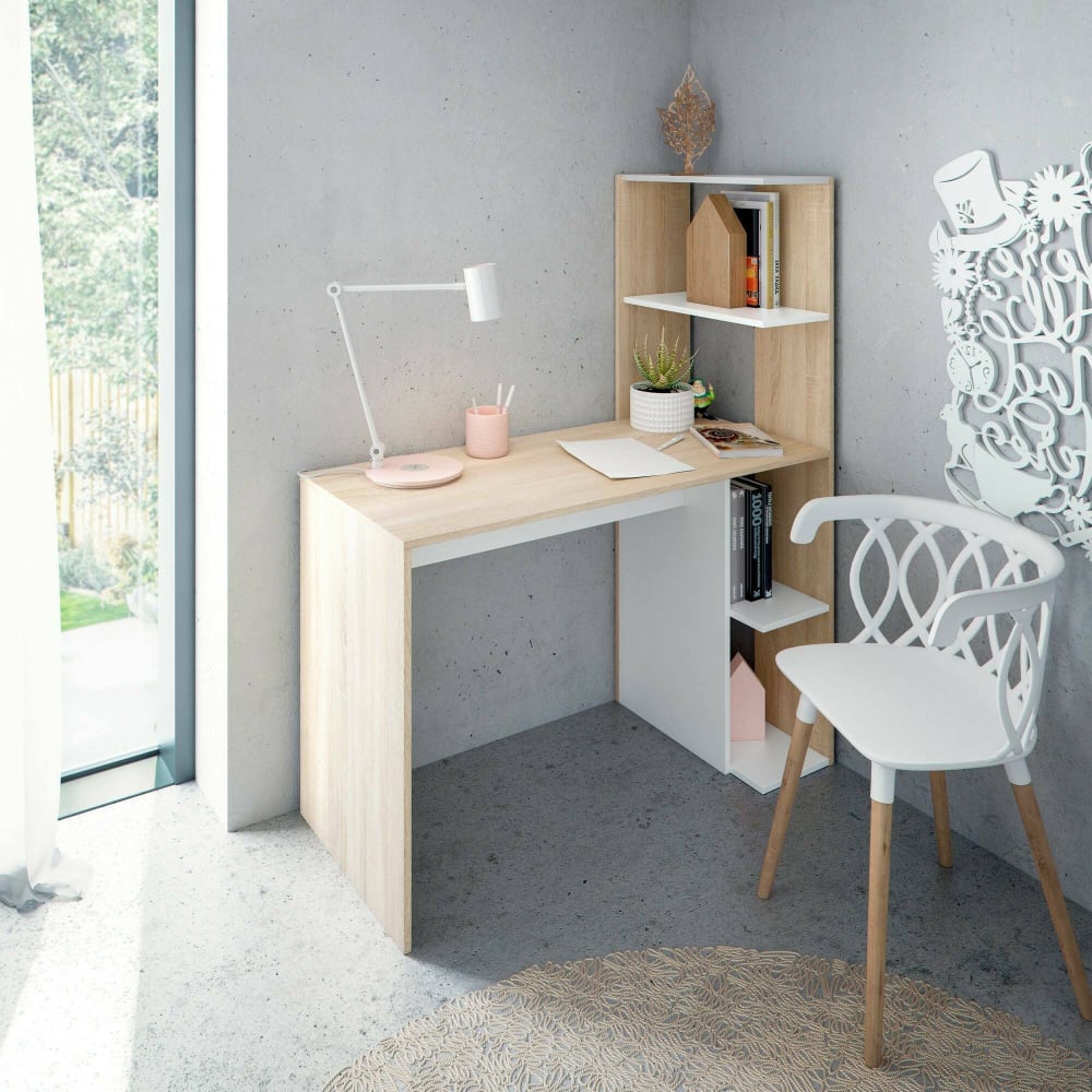 Bureau effet bois beige, blanc 153x52 cm - Maisons du Monde