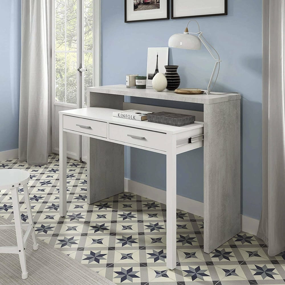 Bureau effet bois ciment, blanc 99x36cm - Maisons du Monde