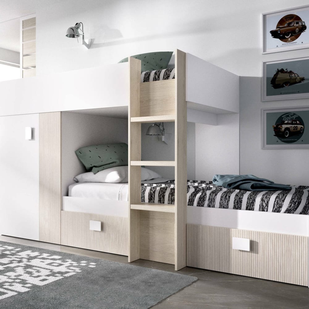 Composition de la chambre à coucher effet bois beige, blanc 198x111 cm - Maisons du Monde