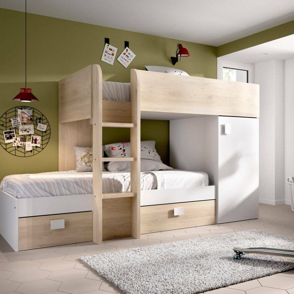 Composition de la chambre à coucher effet bois beige, blanc 200x112 cm - Maisons du Monde