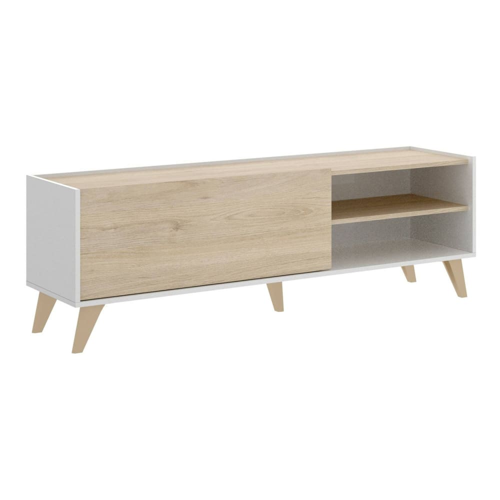 Meuble TV effet bois beige, blanc 166x43h47 cm