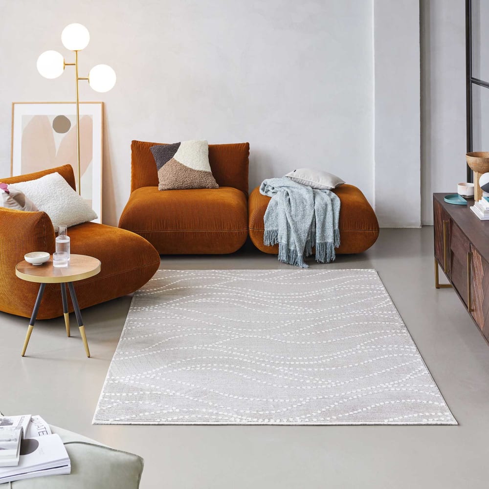 Tapis plat velours ras à relief motif beige et gris 120x170 — vue 3