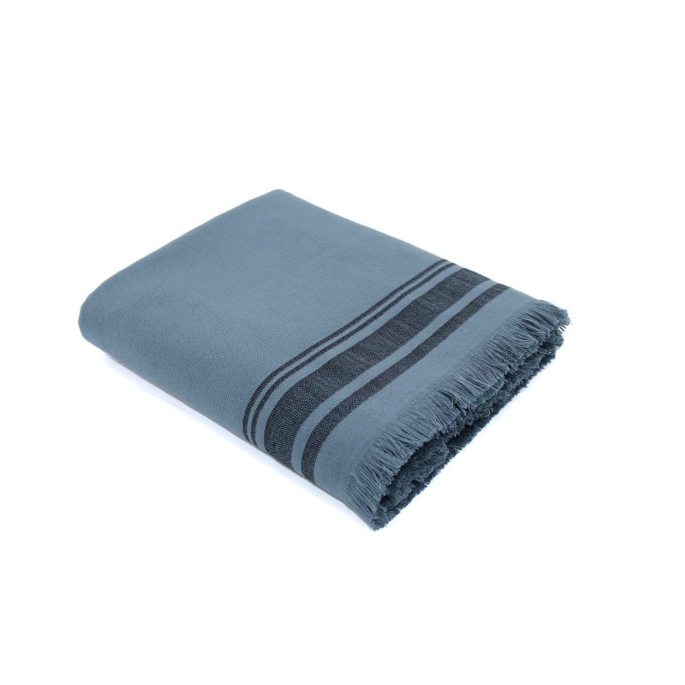 Fouta éponge coton 100x180 bleu orage & noir