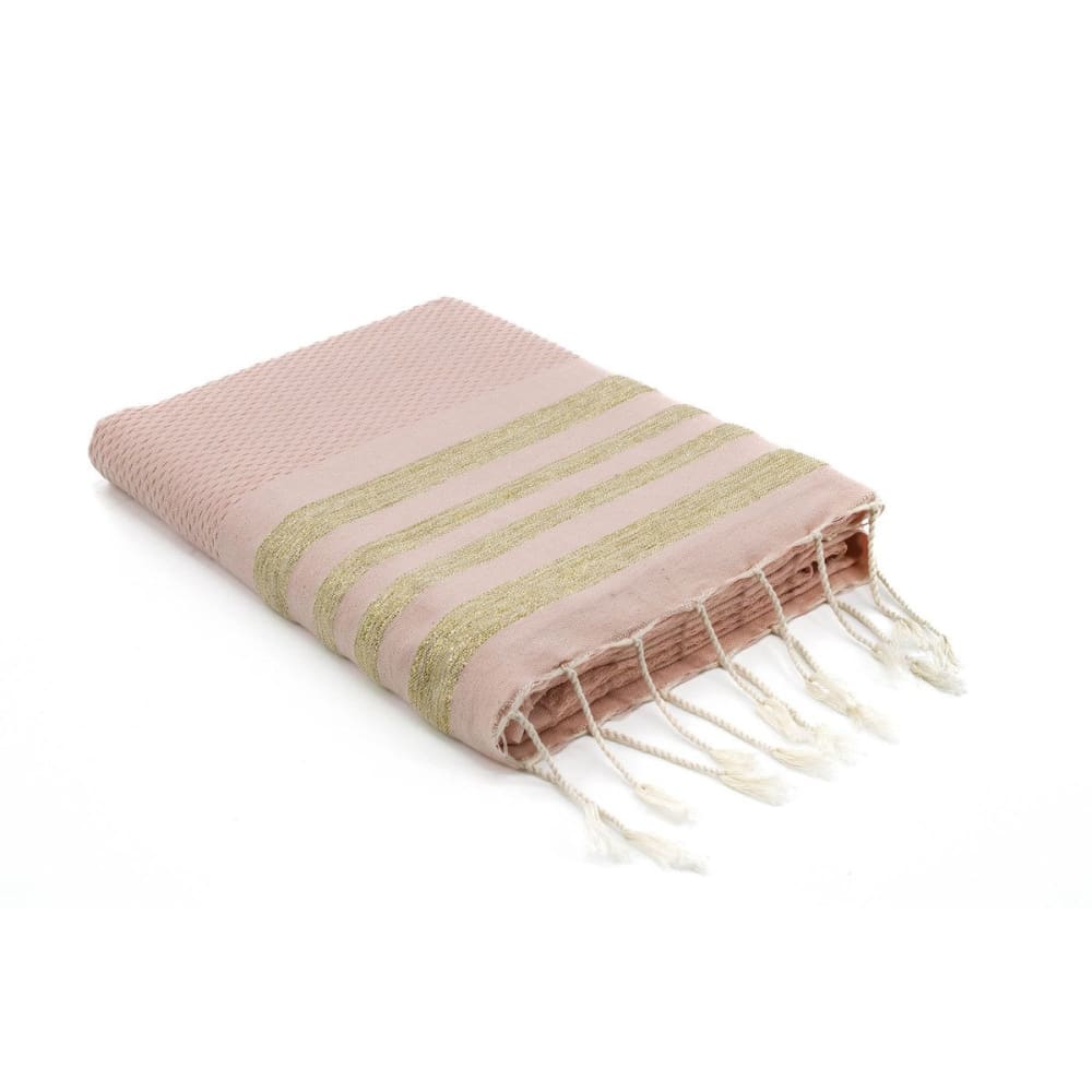 Fouta nid d'abeille coton 100x200 rose pâle