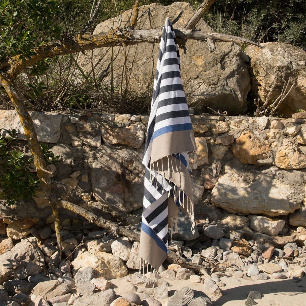 Fouta coton 100x200 bleu jean & bleu grec - Maisons du Monde
