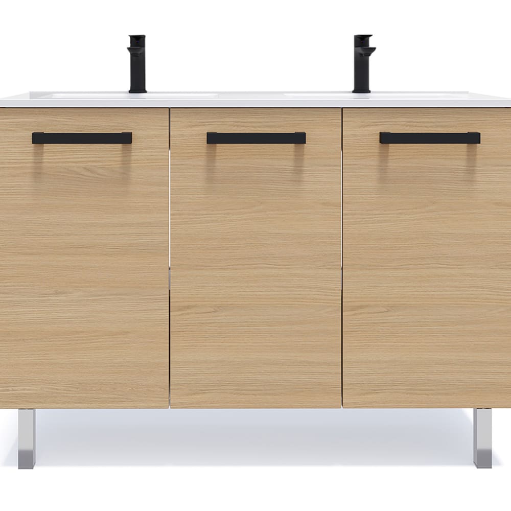 Meuble salle de bain double vasque 120cm 3 portes Chêne