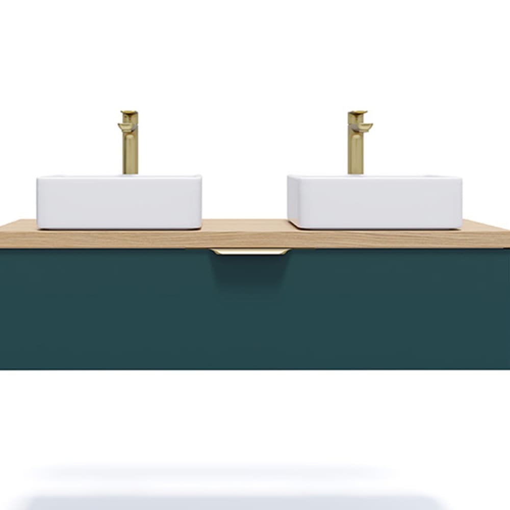 Meuble salle de bain 2 vasques posées 120cm 1 tiroir bleu - Maisons du Monde